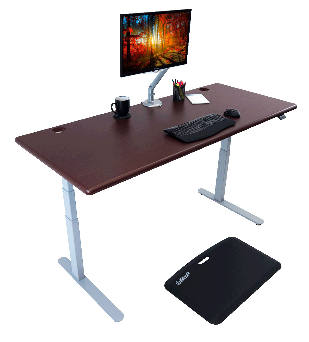 azeler Home Office Desk Adjustable Height for Standing or Sitting Oak 