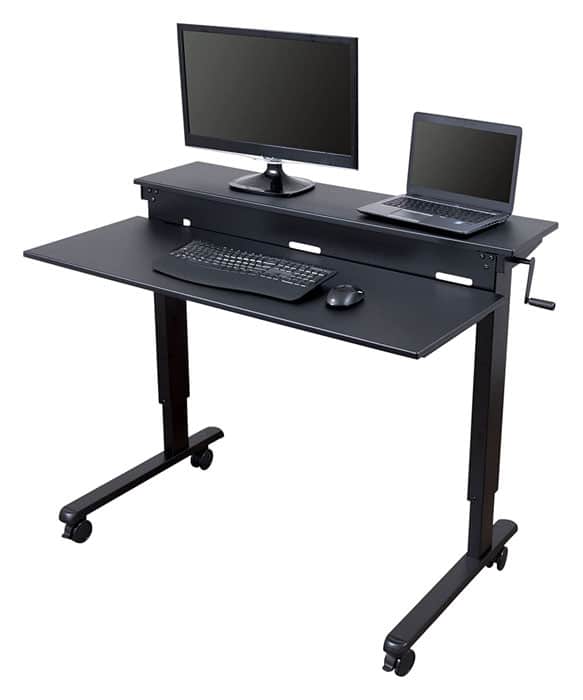 stand up desk store crank adjustable two tier desk